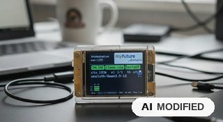 Displaymodul auf einem Schreibtisch